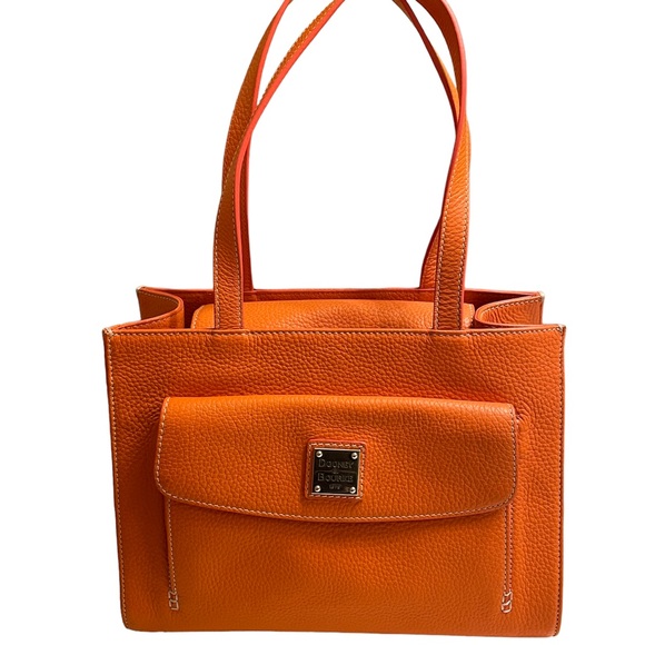 Dooney & Bourke Handbags - DOONEY & BURKE Orange Pebble Leather Rectangular Shoulder Bag